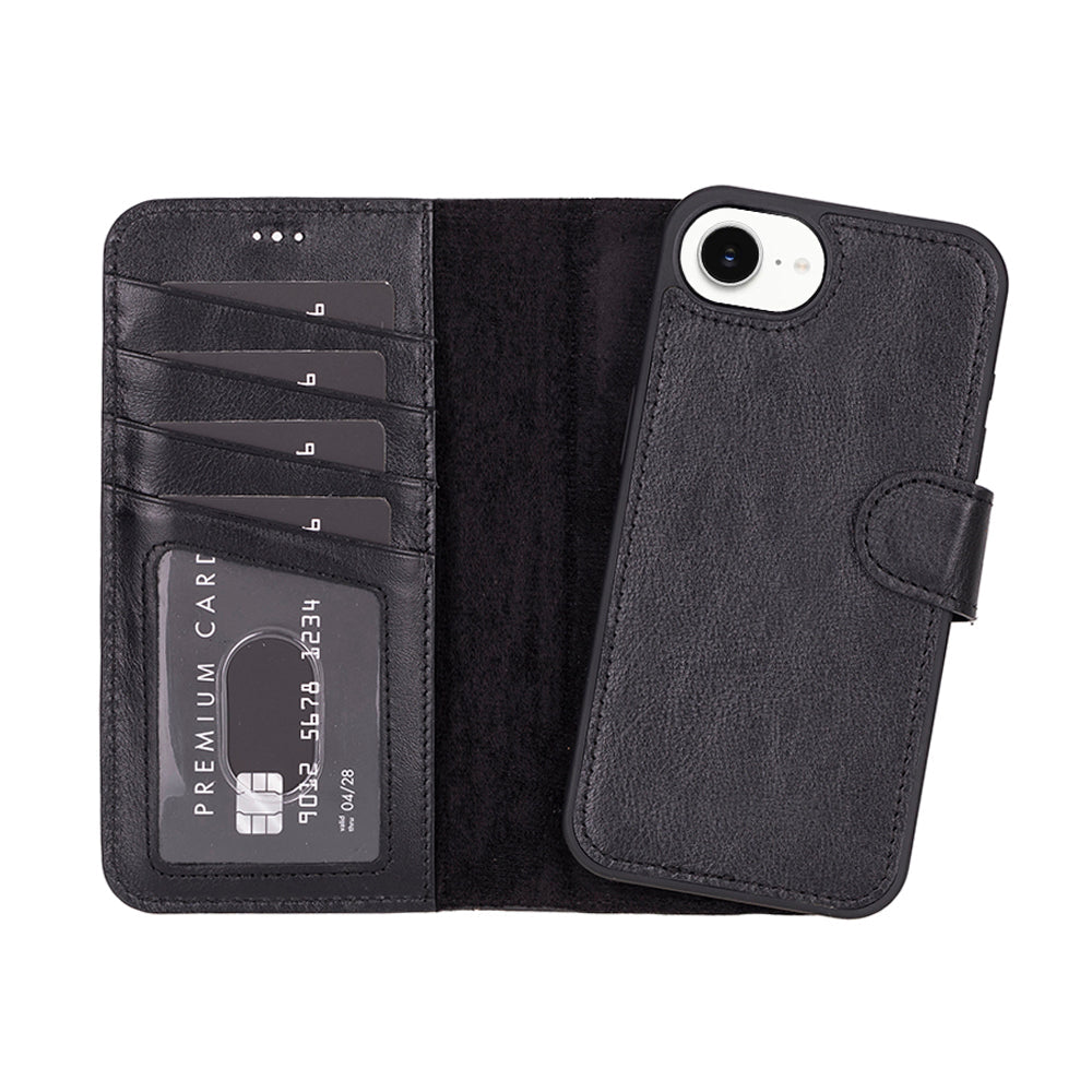 Leather iPhone 16 E-Detachable Wallet Case