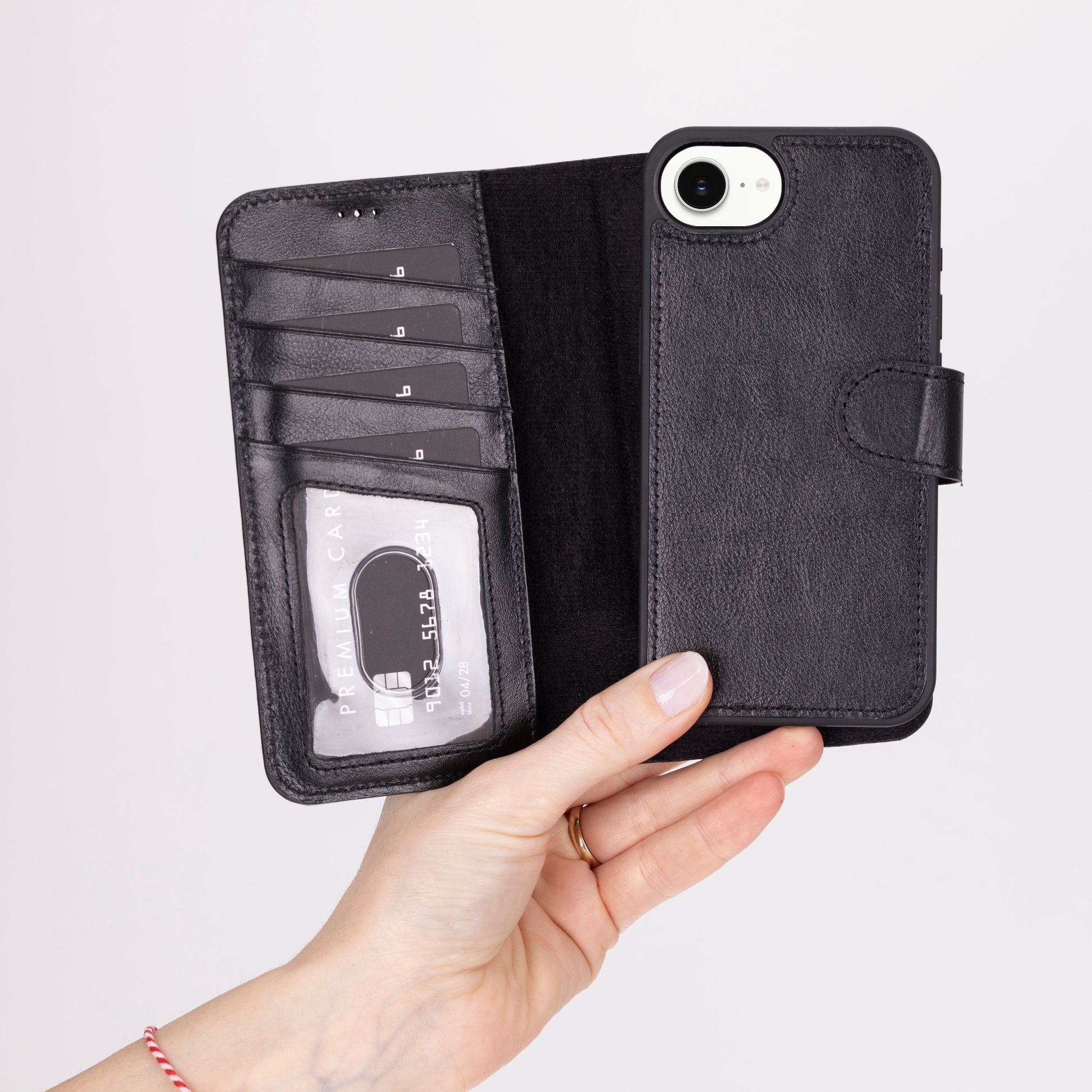 Leather iPhone 16 E-Detachable Wallet Case