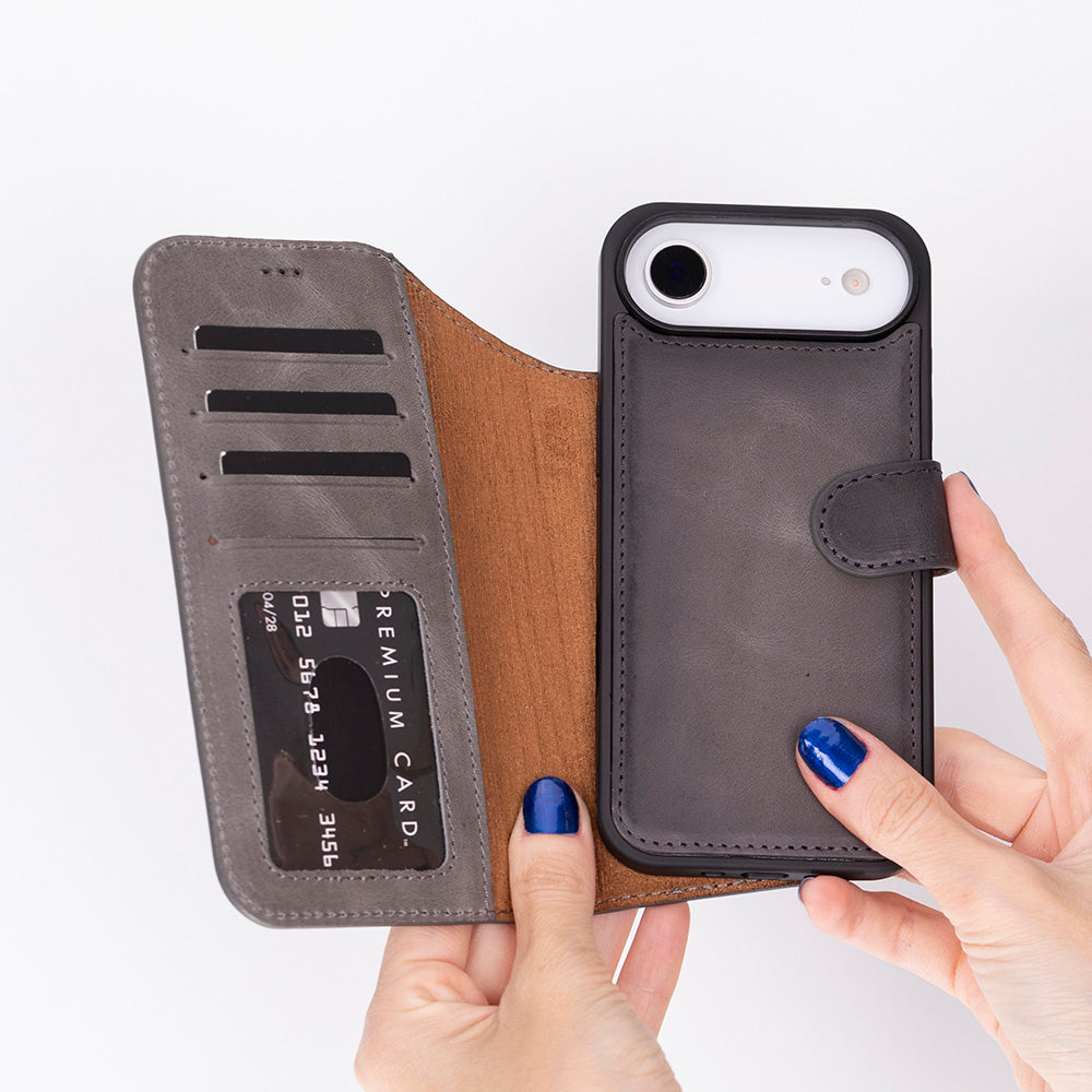 Leather iPhone 17-Air-Detachable Wallet Case