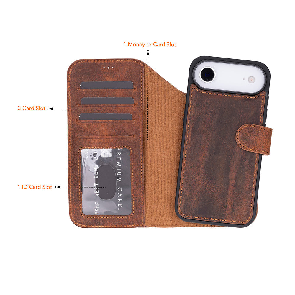Leather iPhone 17-Air-Detachable Wallet Case