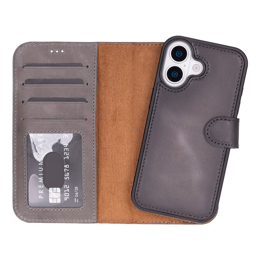 Leather iPhone 17-Detachable Wallet Case