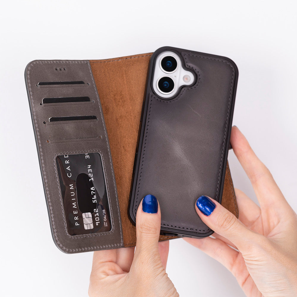 Leather iPhone 17-Detachable Wallet Case