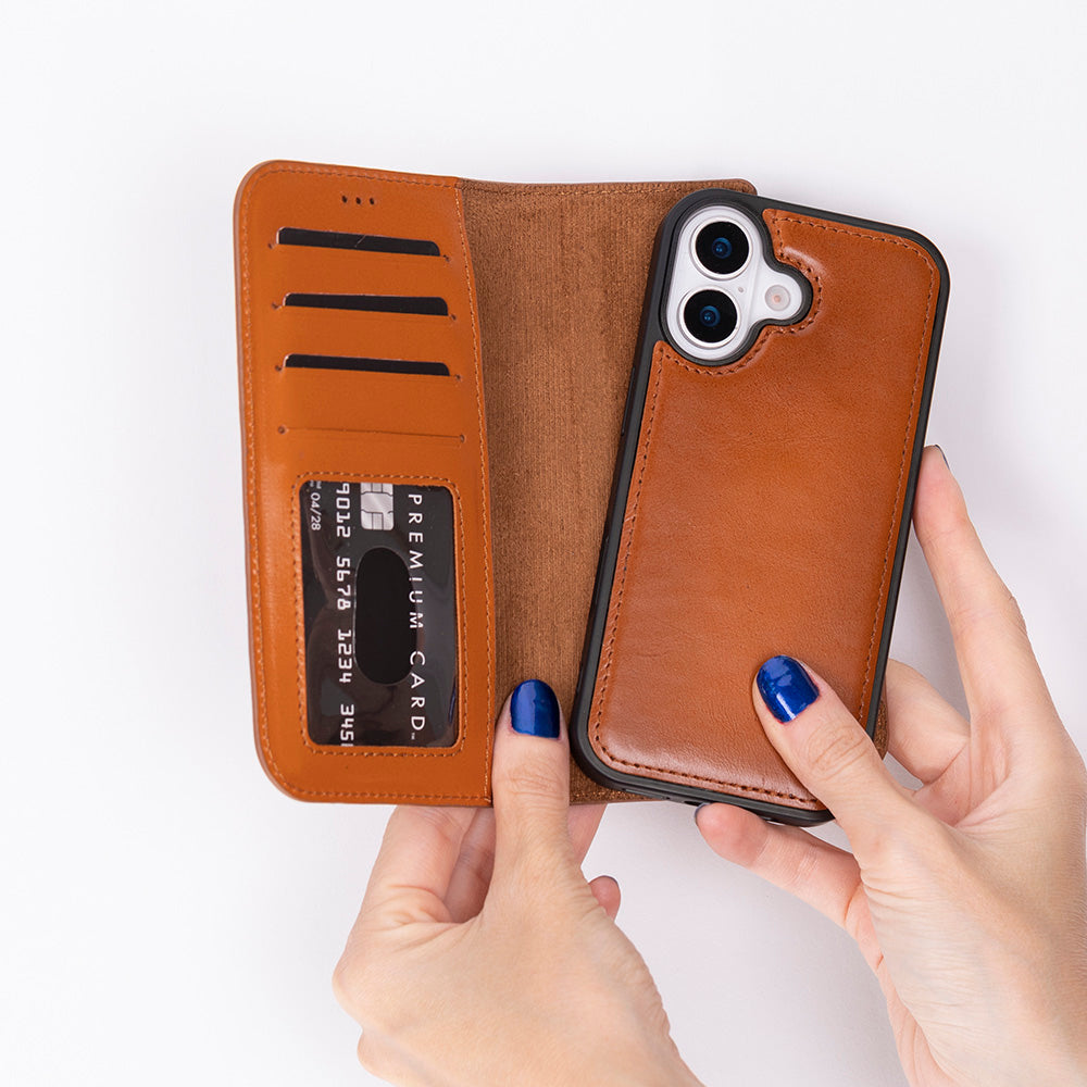 Leather iPhone 17-Detachable Wallet Case