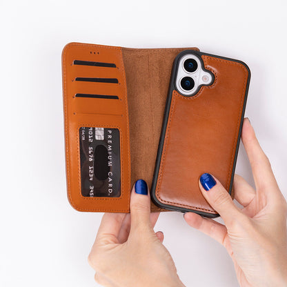 Leather iPhone 17-Detachable Wallet Case