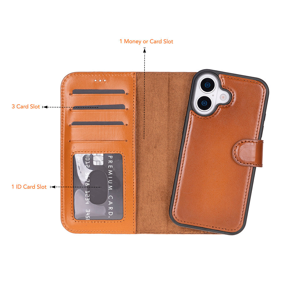 Leather iPhone 17-Detachable Wallet Case