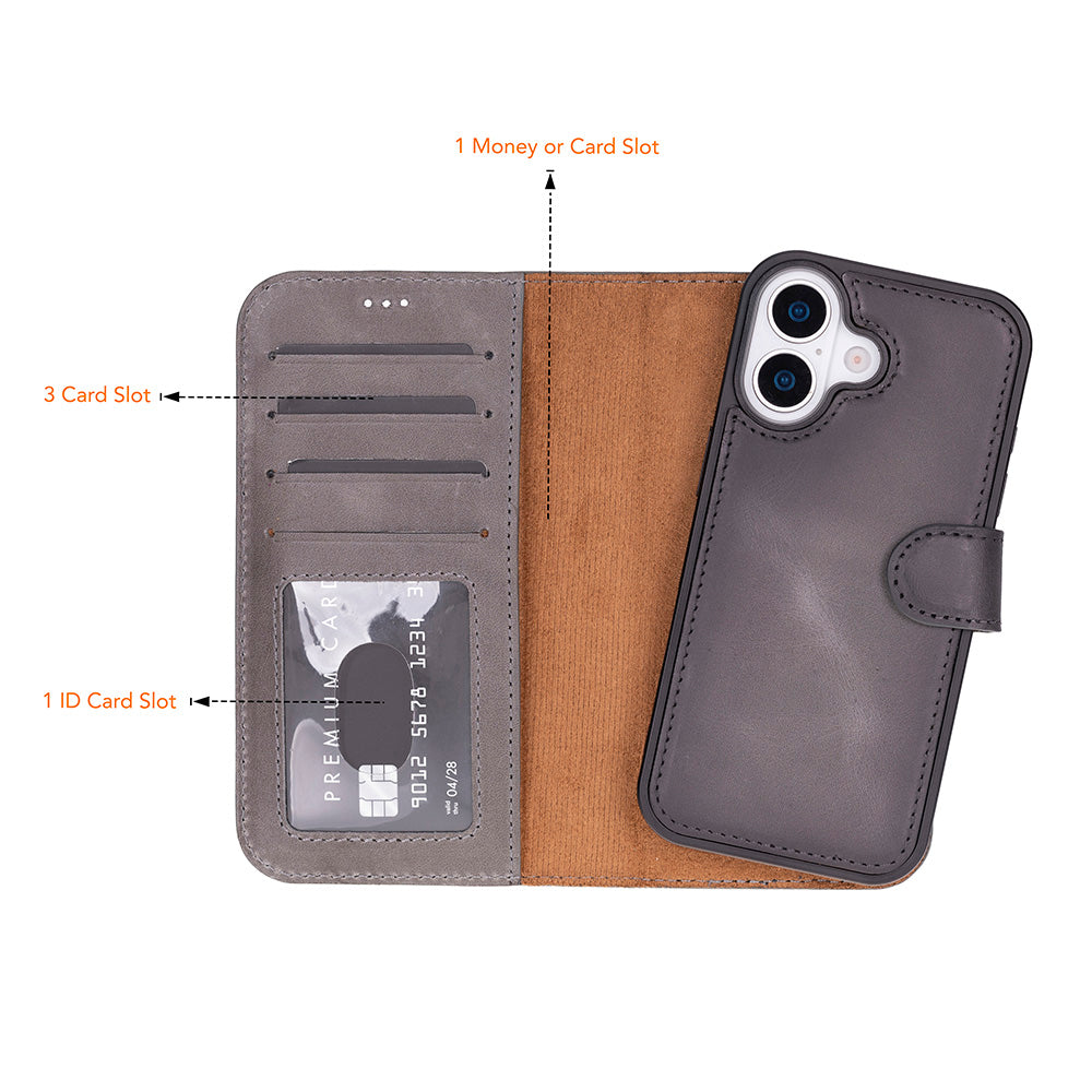 Leather iPhone 17-Detachable Wallet Case