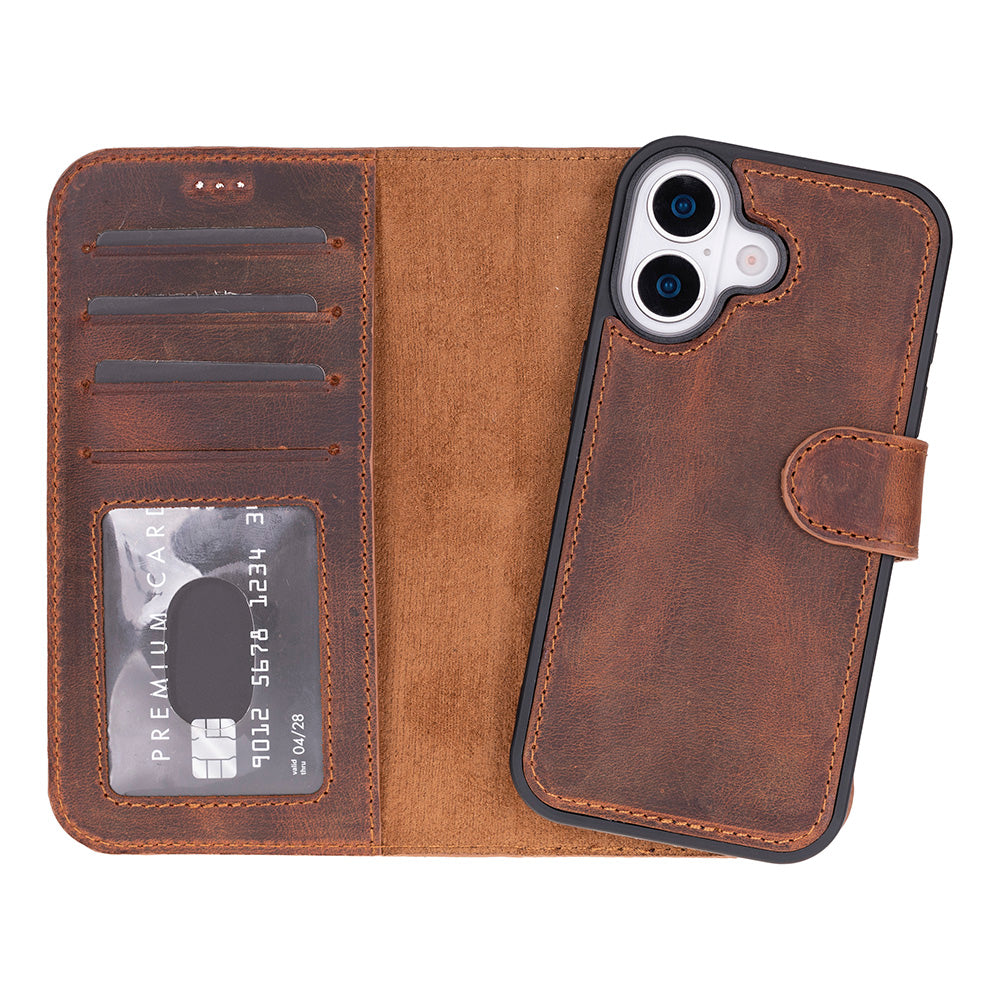 Leather iPhone 17-Detachable Wallet Case