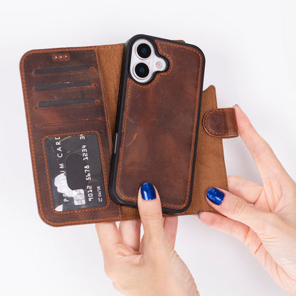 Leather iPhone 17-Detachable Wallet Case