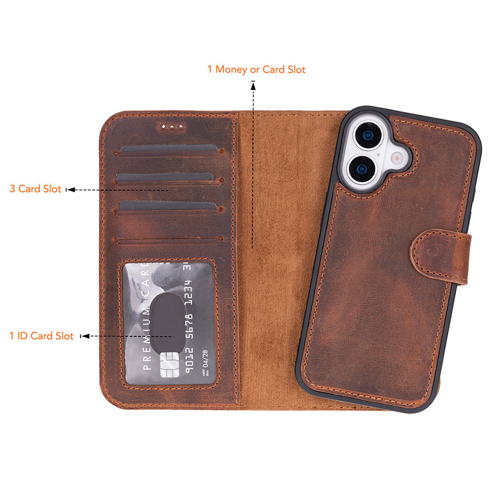 Leather iPhone 17-Detachable Wallet Case