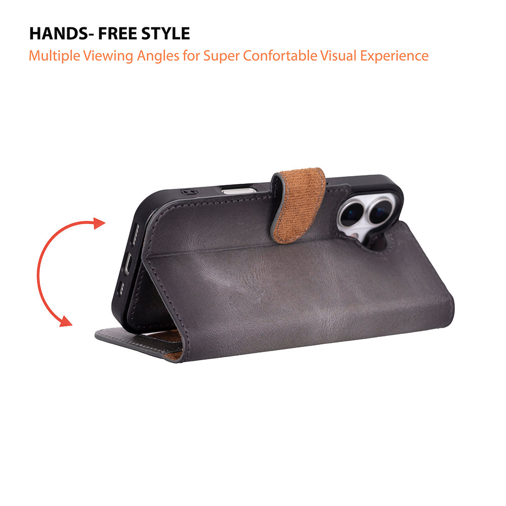 Leather iPhone 17-Detachable Wallet Case