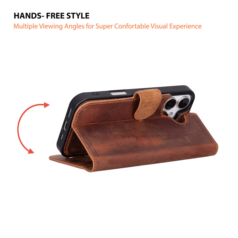 Leather iPhone 17-Detachable Wallet Case