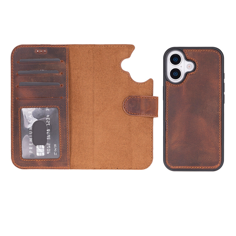 Leather iPhone 17-Detachable Wallet Case