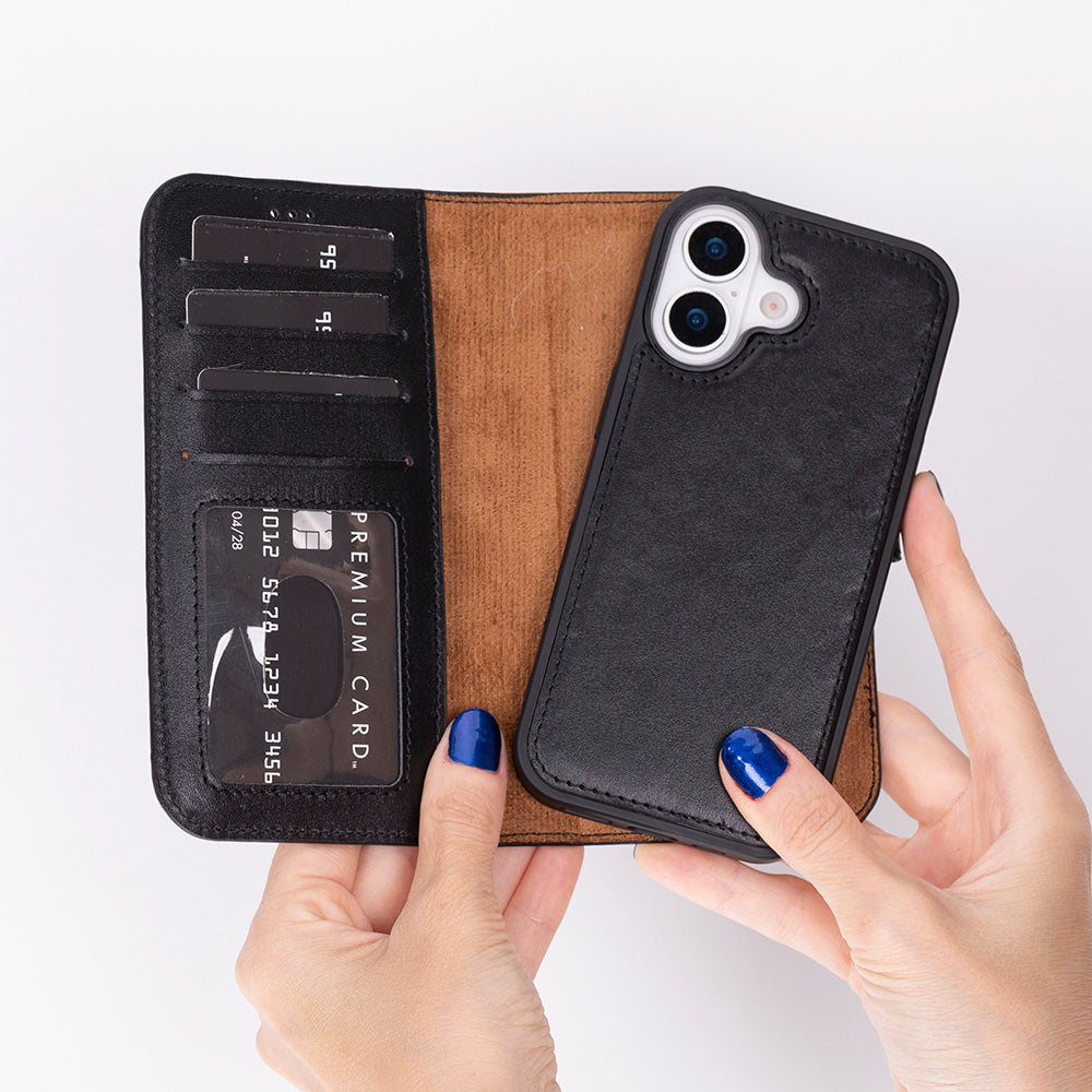 Leather iPhone 17-Detachable Wallet Case