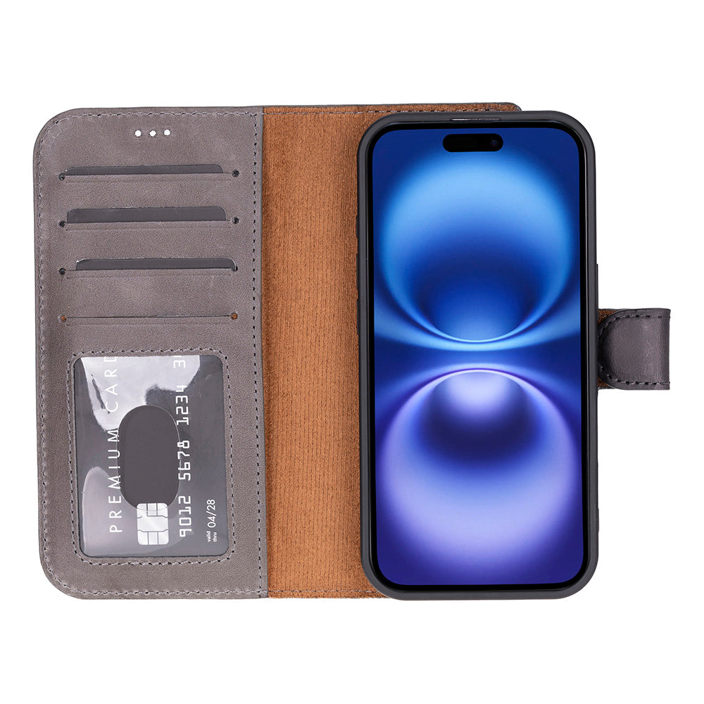 Leather iPhone 17-Detachable Wallet Case