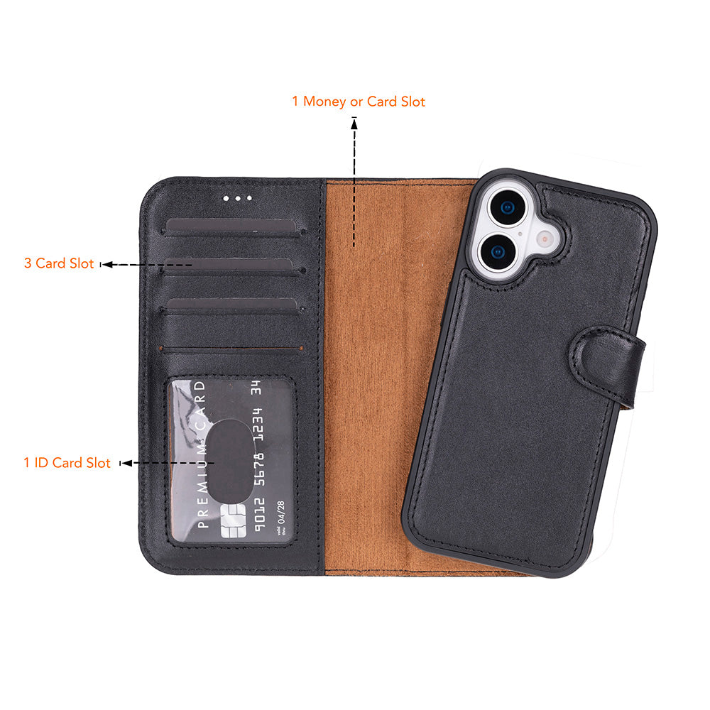 Leather iPhone 17-Detachable Wallet Case