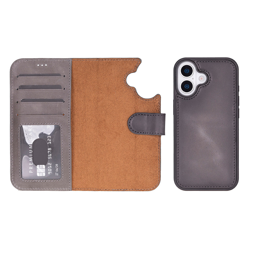 Leather iPhone 17-Detachable Wallet Case
