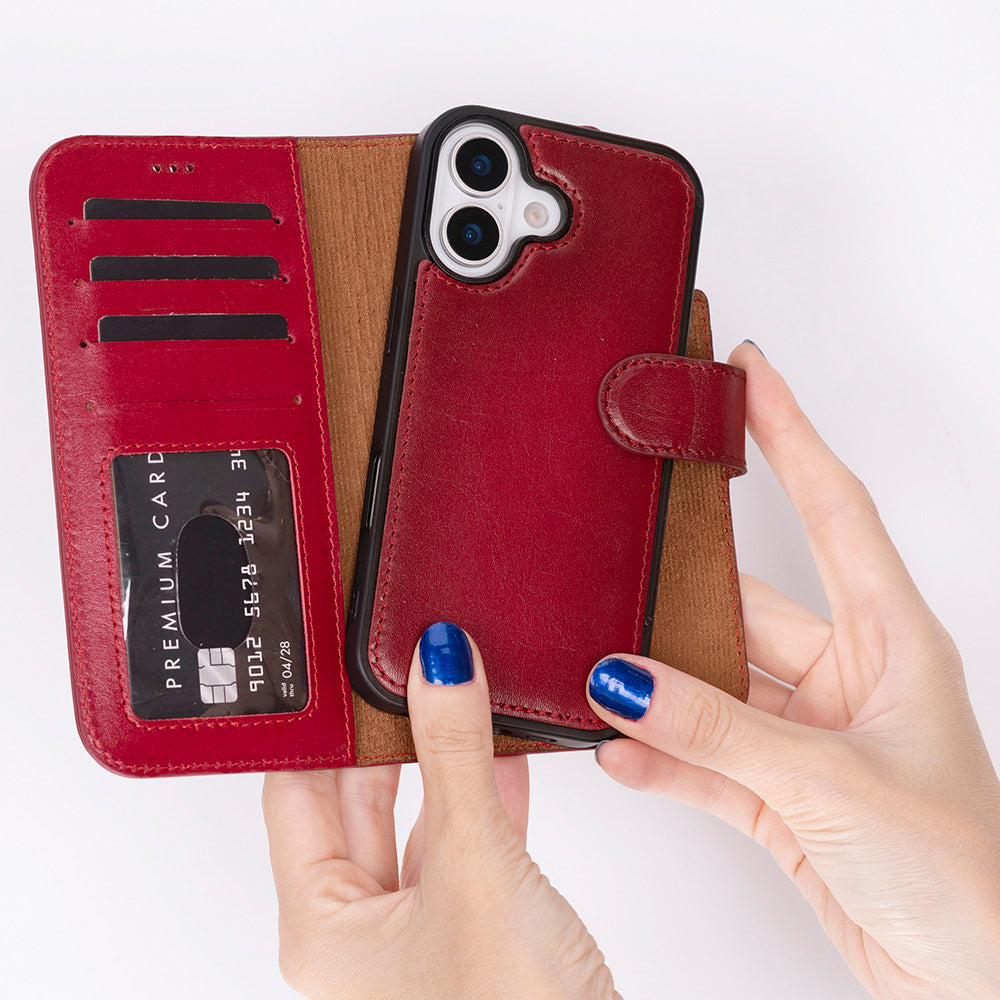 Leather iPhone 17-Detachable Wallet Case