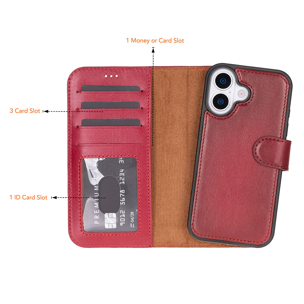 Leather iPhone 17-Detachable Wallet Case