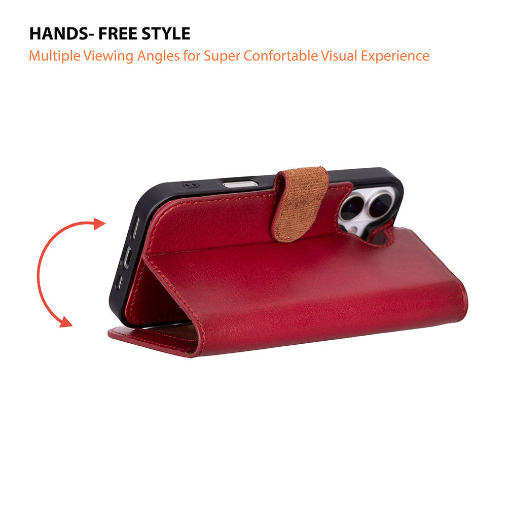 Leather iPhone 17-Detachable Wallet Case