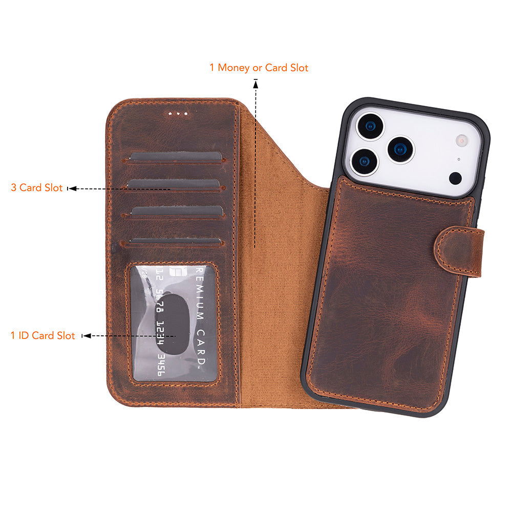 Leather iPhone 17-Pro-Detachable Wallet Case