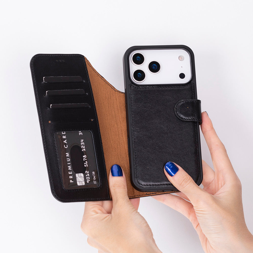 Leather iPhone 17-Pro-Detachable Wallet Case