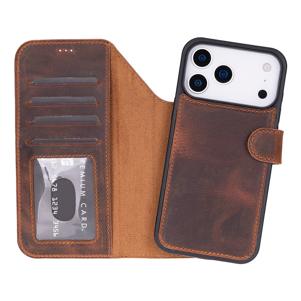 Leather iPhone 17 Pro Max Detachable Wallet Case
