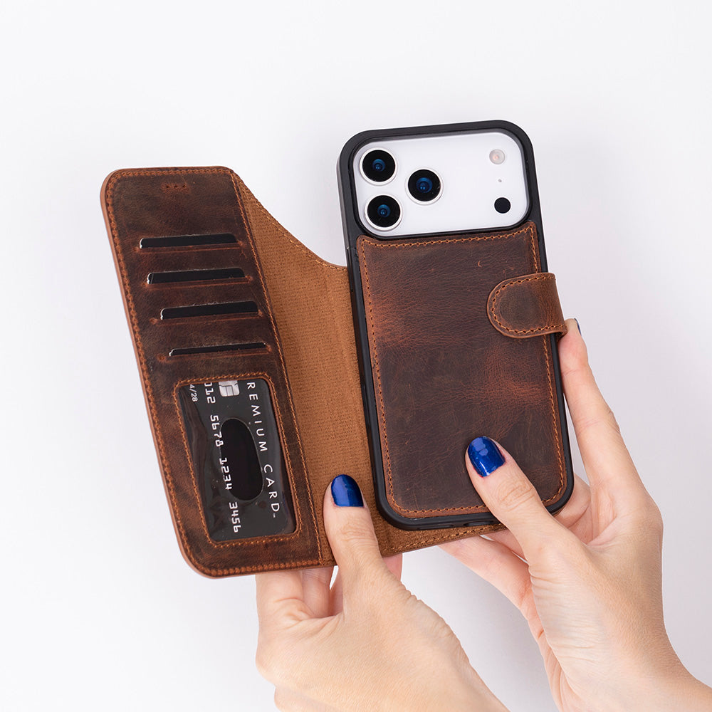 Leather iPhone 17 Pro Max Detachable Wallet Case