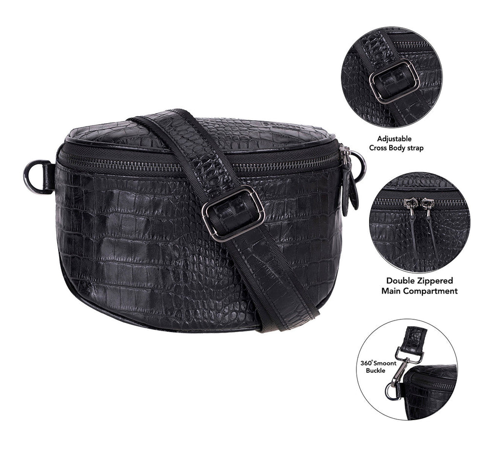 Liora Handcrafted Croco Leather Crossbody Bag