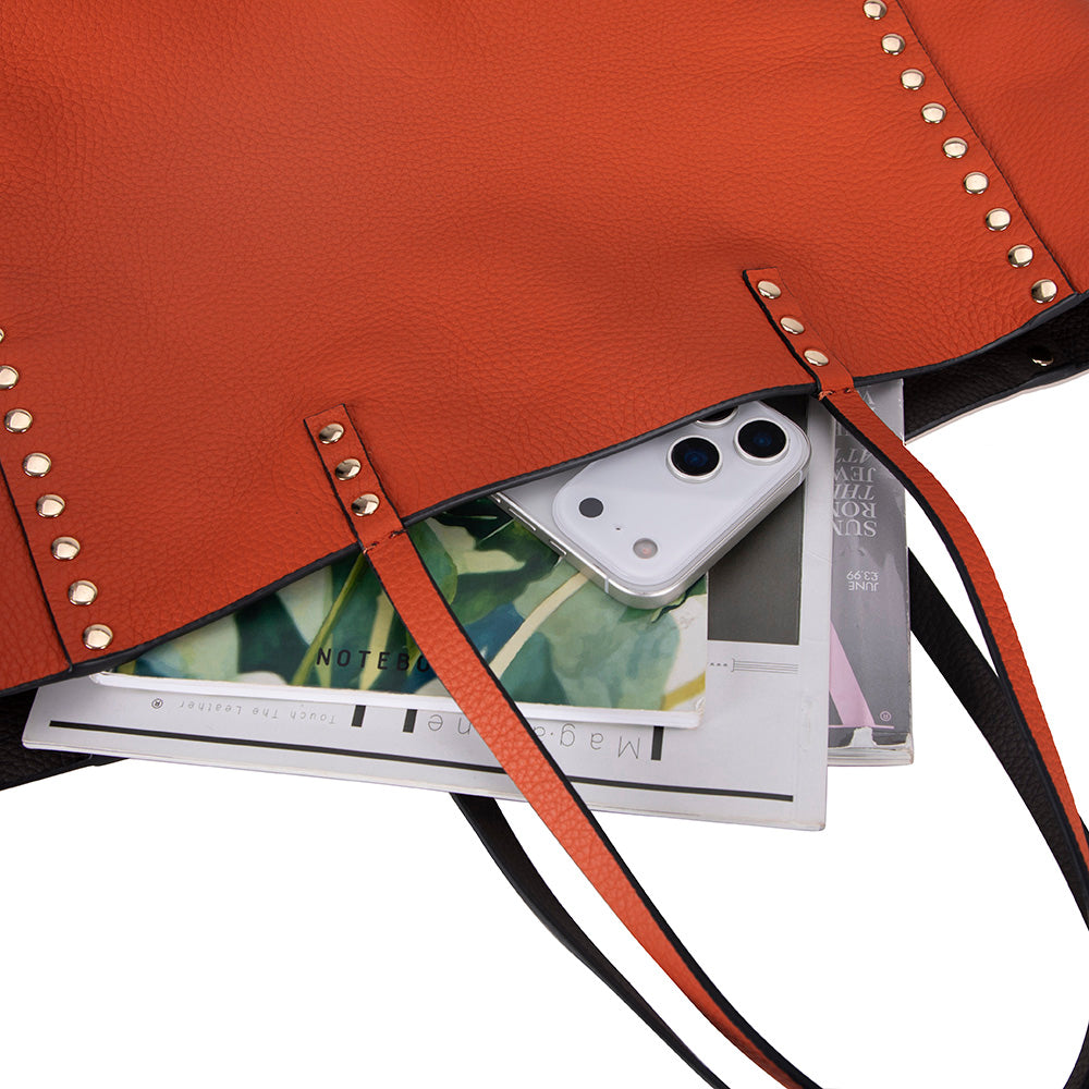 Reversible Studded Leather Tote Bag
