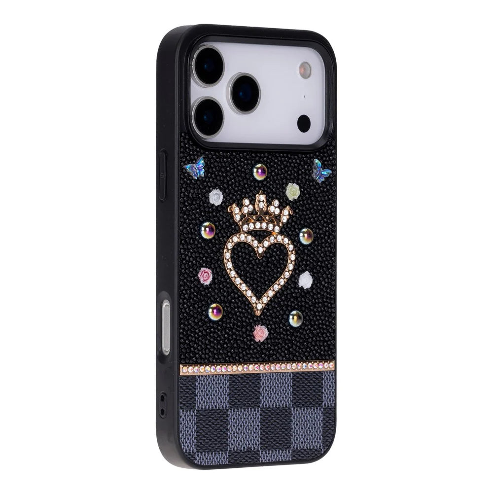 Crystal iPhone 17 Pro Case Heart Crown Luxury Rhinestone Vissel