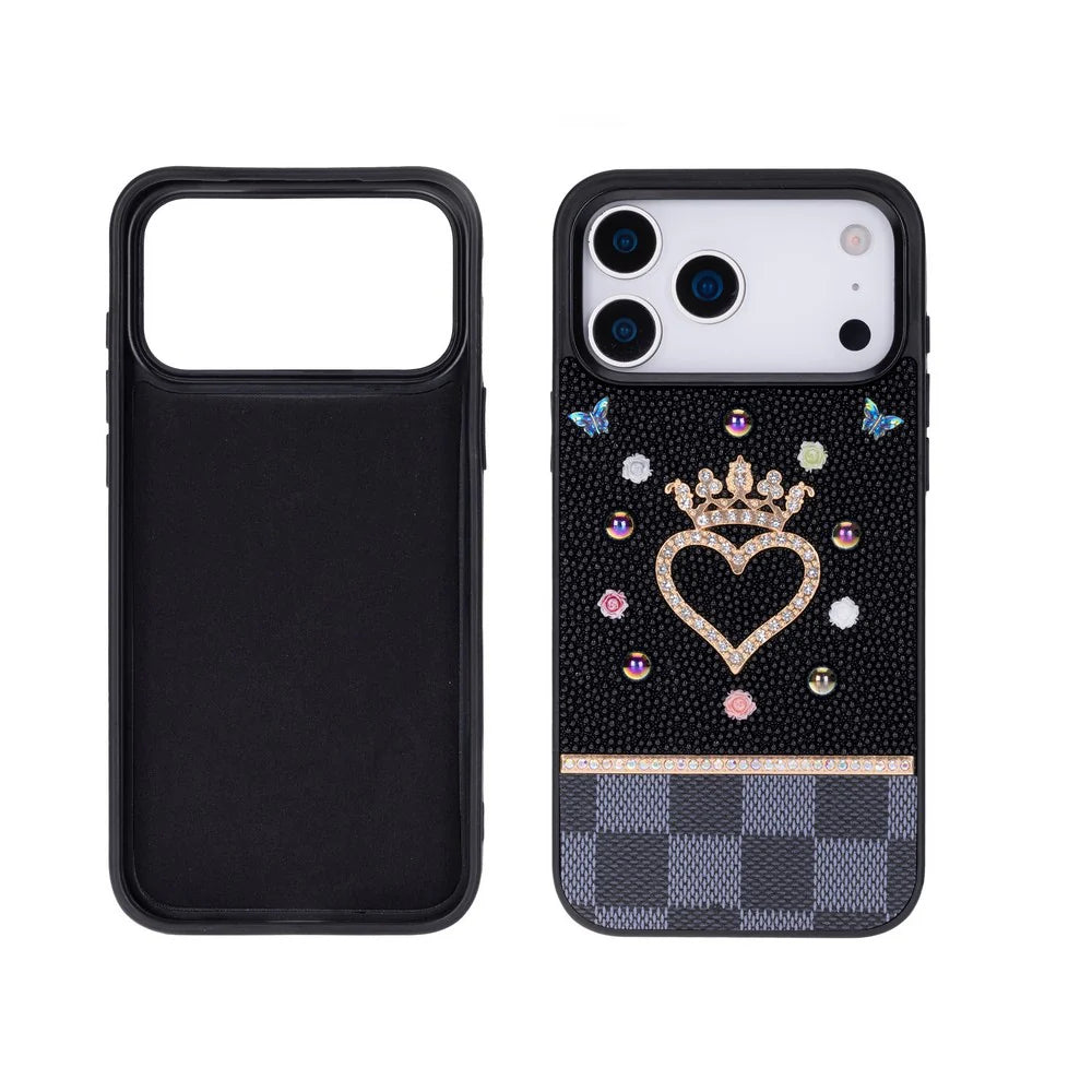 Crystal iPhone 17 Pro Case Heart Crown Luxury Rhinestone Vissel