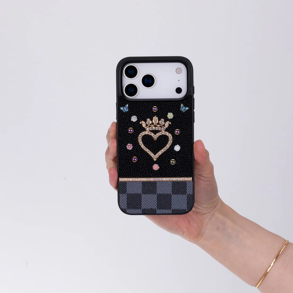 Crystal iPhone 17 Pro Max Case Heart Crown Luxury Rhinestone Vissel