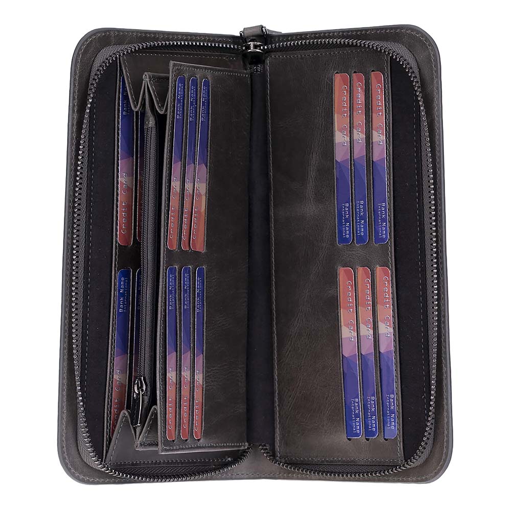 Leather Clutch Handbag with Wrist Strap and Card Slots