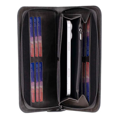 Leather Clutch Handbag with Wrist Strap and Card Slots