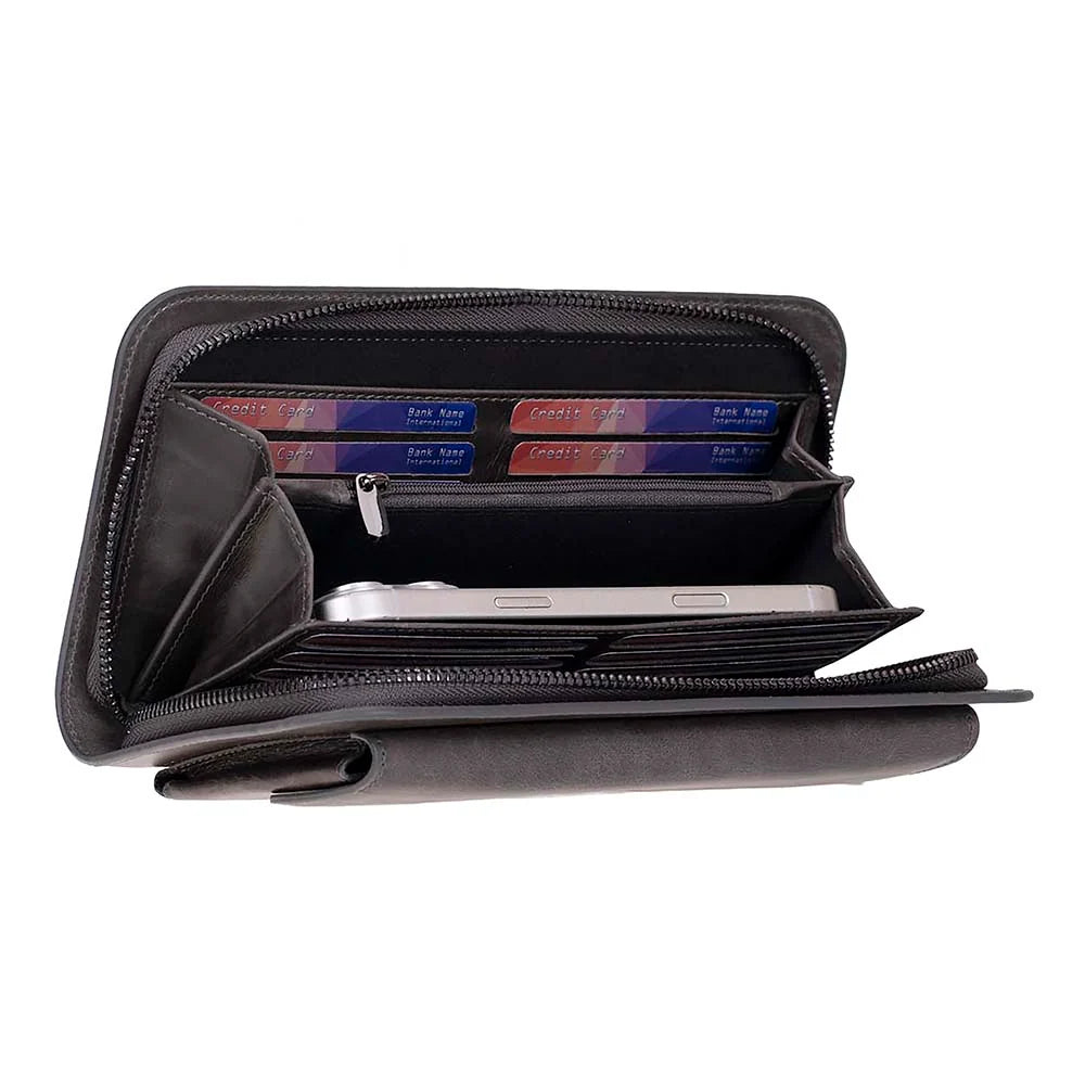 Leather Clutch Handbag with Wrist Strap and Card Slots