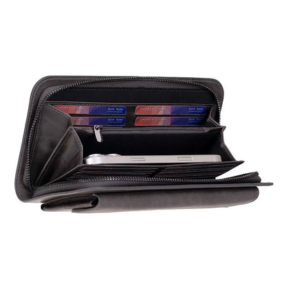 Leather Clutch Handbag with Wrist Strap and Card Slots
