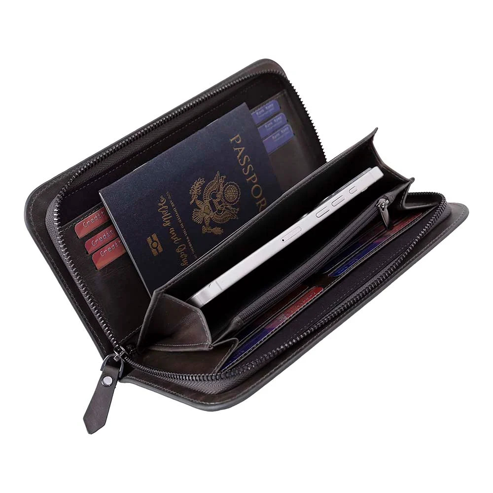 Leather Clutch Handbag with Wrist Strap and Card Slots