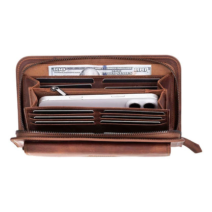 Leather Clutch Handbag with Wrist Strap and Card Slots