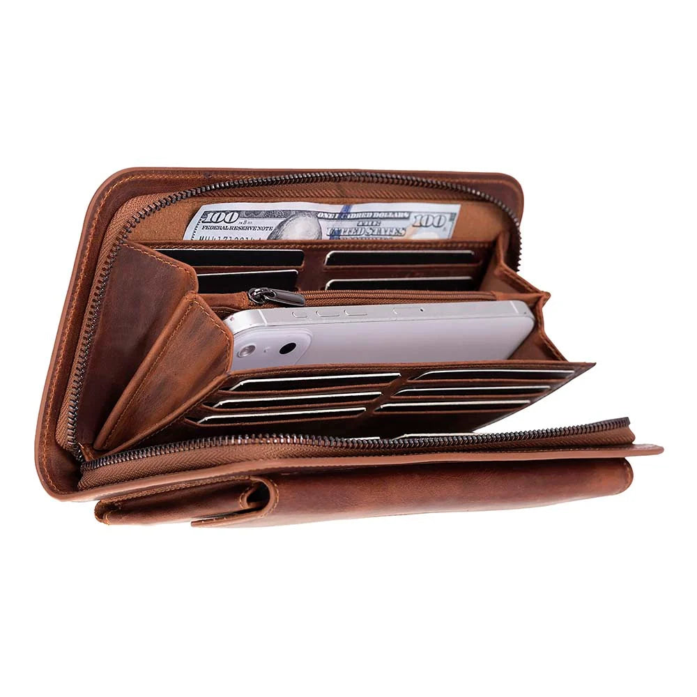 Leather Clutch Handbag with Wrist Strap and Card Slots
