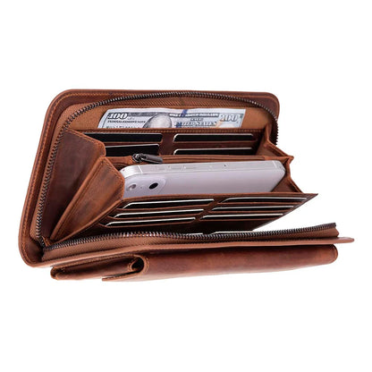 Leather Clutch Handbag with Wrist Strap and Card Slots