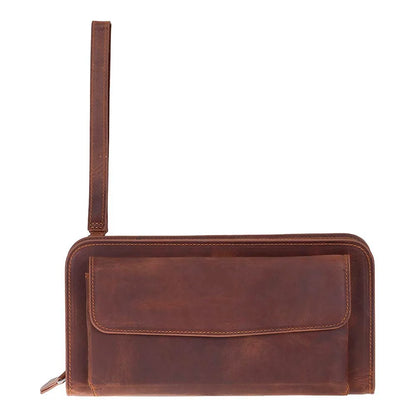 Leather Clutch Handbag with Wrist Strap and Card Slots