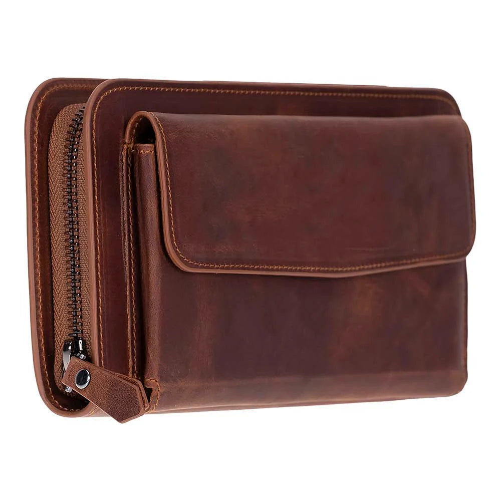 Leather Clutch Handbag with Wrist Strap and Card Slots