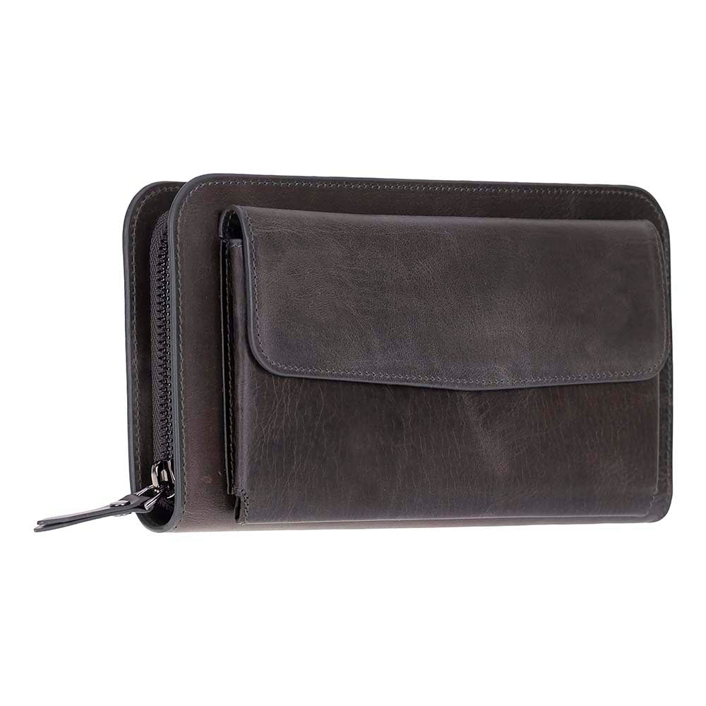 Leather Clutch Handbag with Wrist Strap and Card Slots