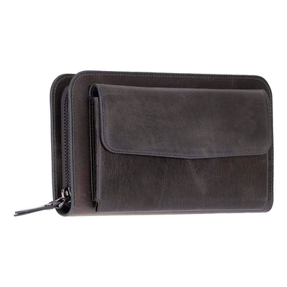 Leather Clutch Handbag with Wrist Strap and Card Slots