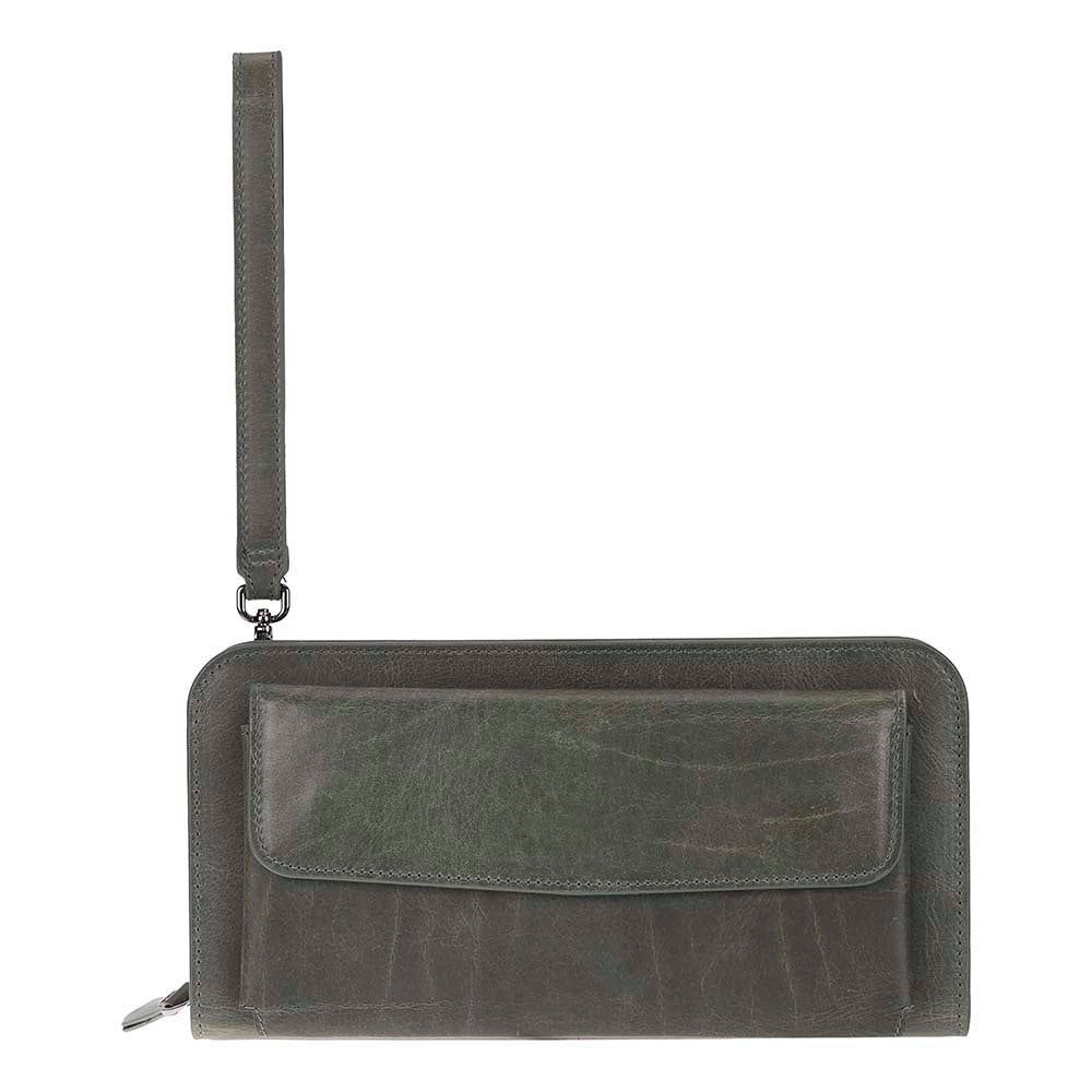 Leather Clutch Handbag with Wrist Strap and Card Slots