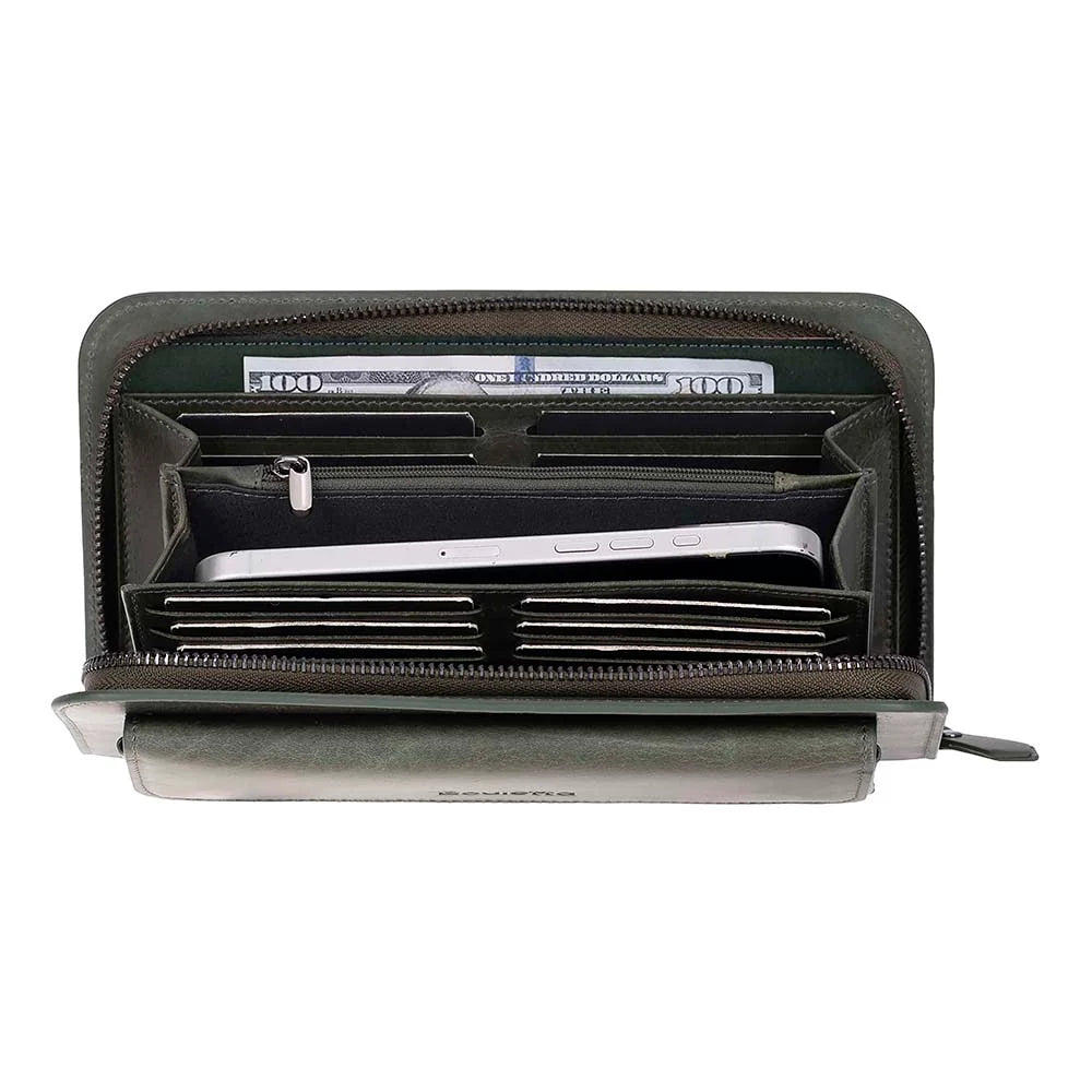 Leather Clutch Handbag with Wrist Strap and Card Slots