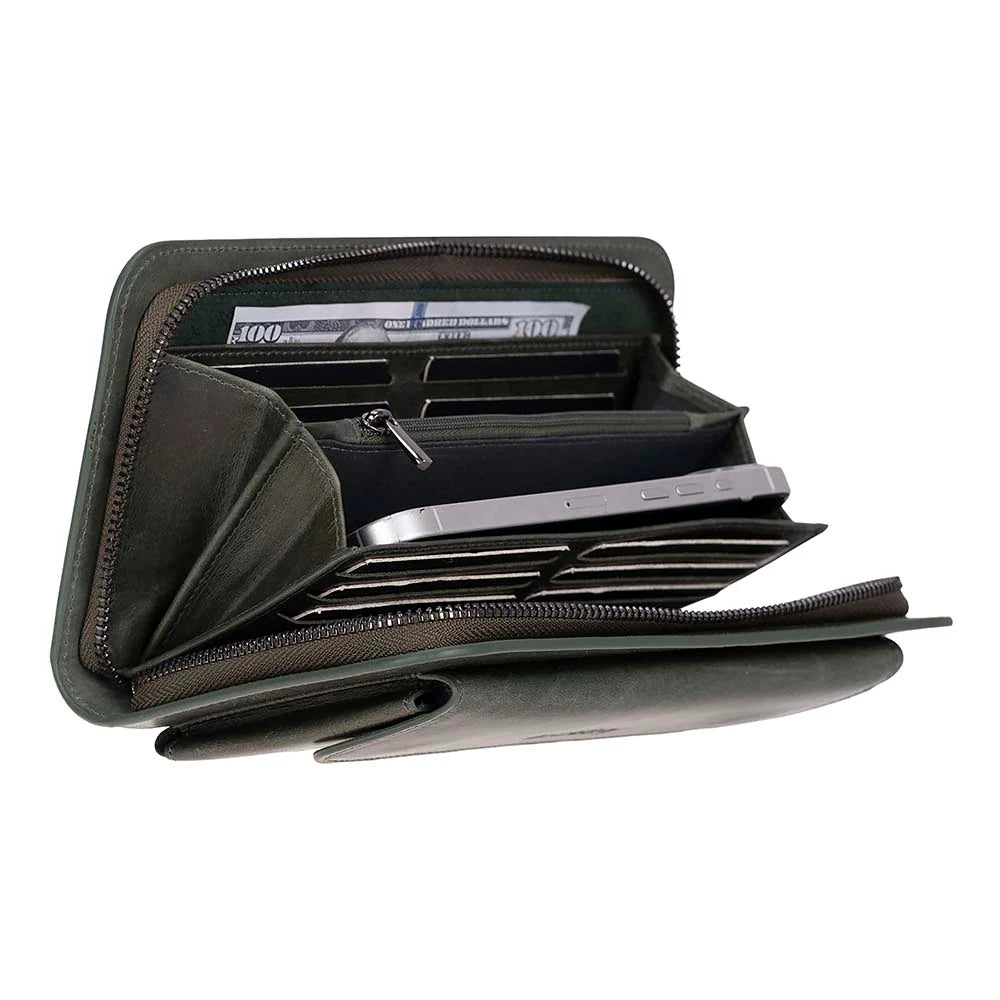 Leather Clutch Handbag with Wrist Strap and Card Slots