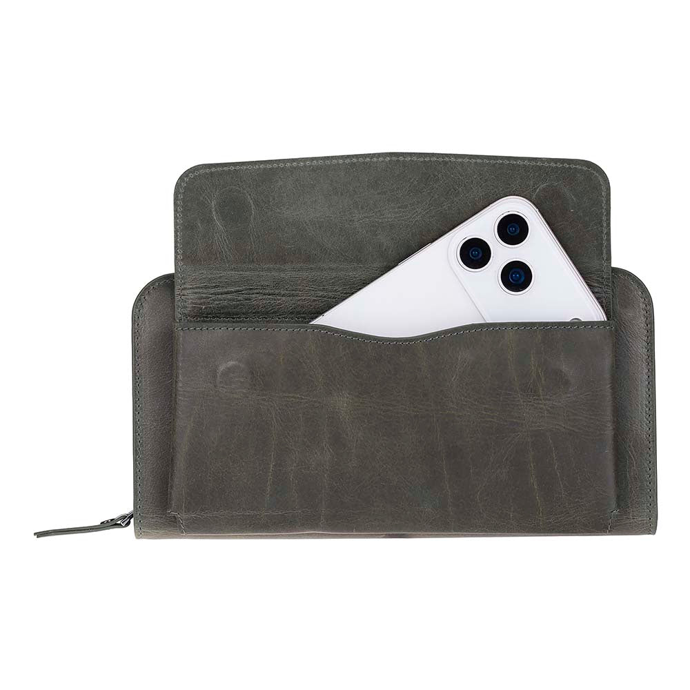 Leather Clutch Handbag with Wrist Strap and Card Slots