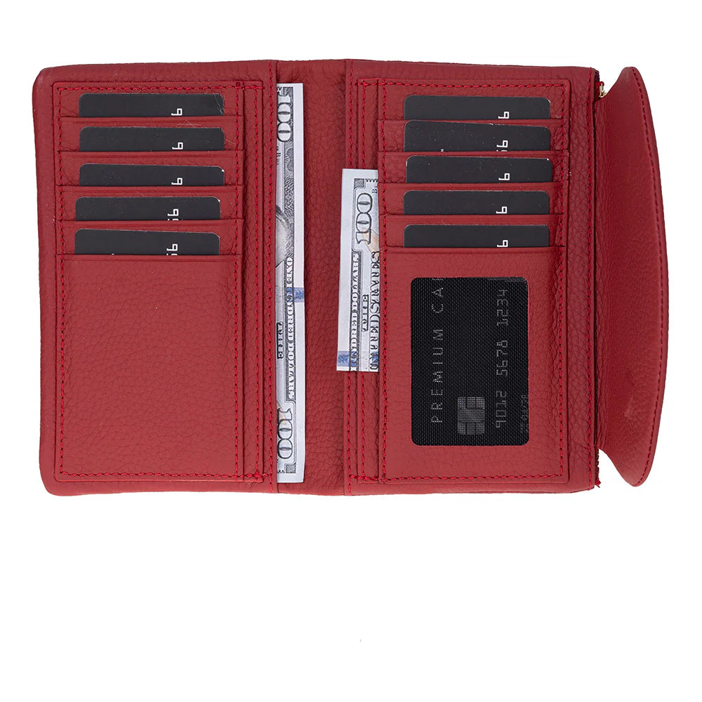 Women’s Compact Leather Wallet Handbag with Zip Closure