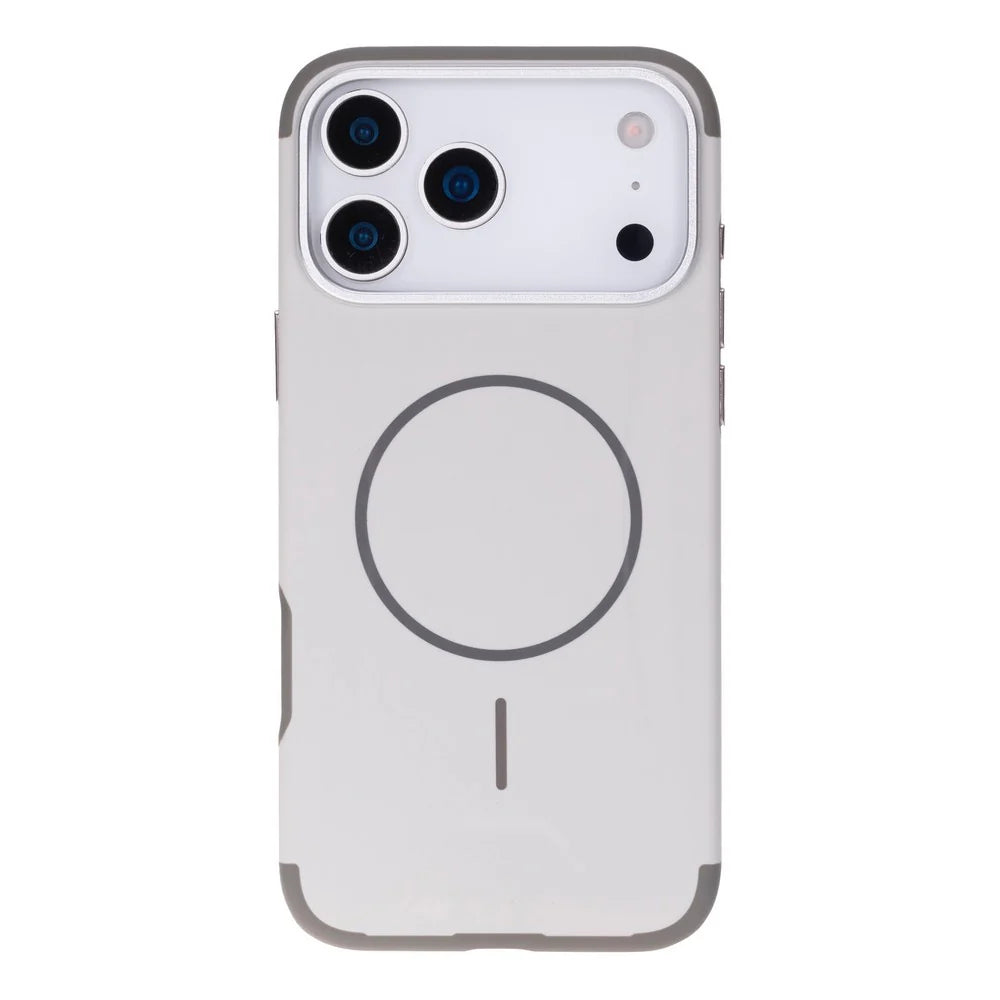 Phone case with a magnetic charging pad on a white background